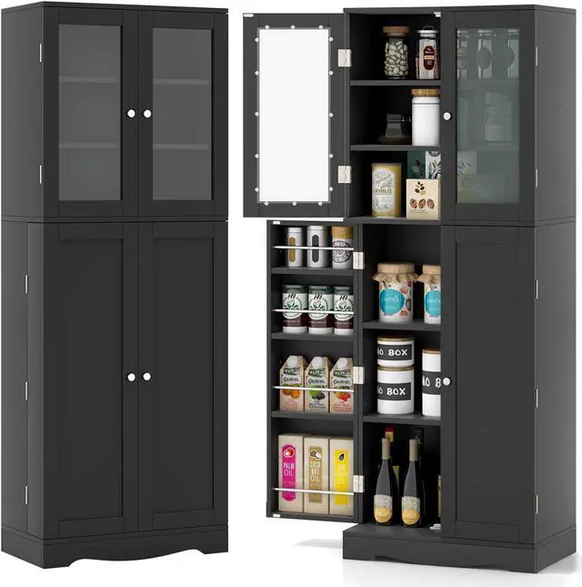 Alt view image 4 of 7 - SlickBlue Tall Kitchen Pantry Cabinet with Dual Tempered Glass Doors and Shelves