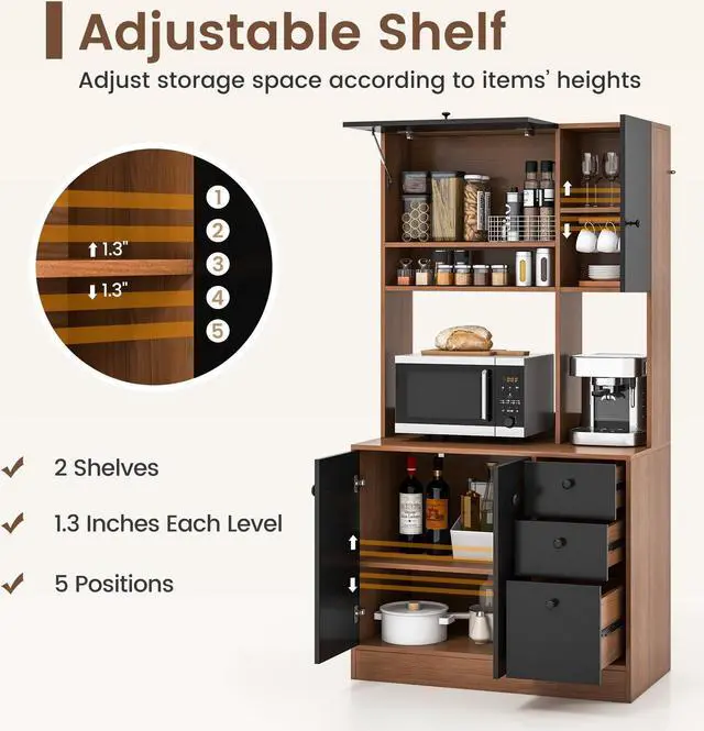 Alt view image 7 of 7 - SlickBlue 71 Inch Kitchen Pantry with 3 Storage Cabinet and 3 Deep Drawers