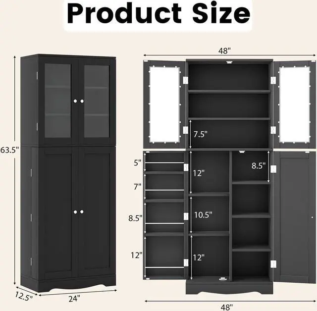 Alt view image 5 of 7 - SlickBlue Tall Kitchen Pantry Cabinet with Dual Tempered Glass Doors and Shelves