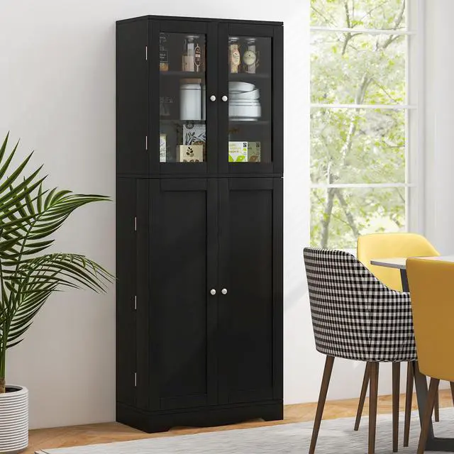 Alt view image 3 of 7 - SlickBlue Tall Kitchen Pantry Cabinet with Dual Tempered Glass Doors and Shelves