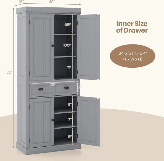 Alt view image 5 of 7 - SlickBlue Cupboard Freestanding Kitchen Cabinet w/ Adjustable Shelves