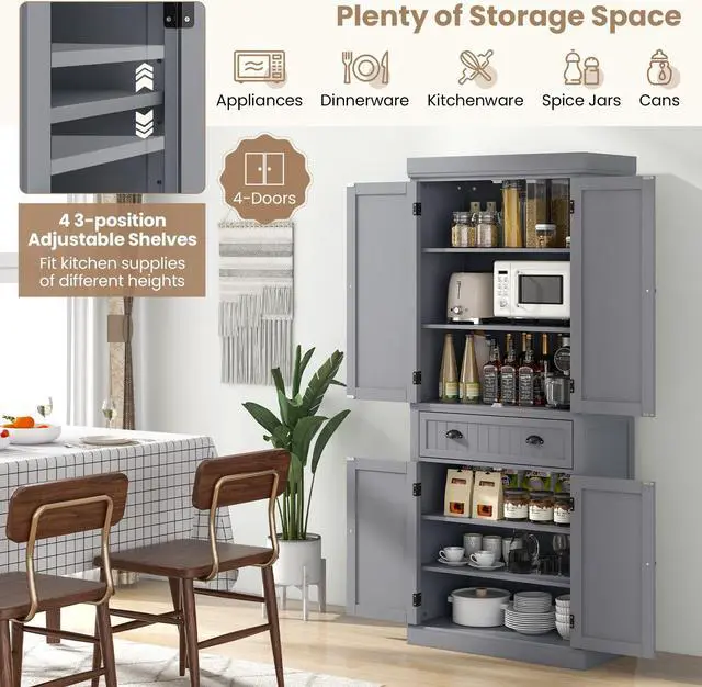 Alt view image 6 of 7 - SlickBlue Cupboard Freestanding Kitchen Cabinet w/ Adjustable Shelves