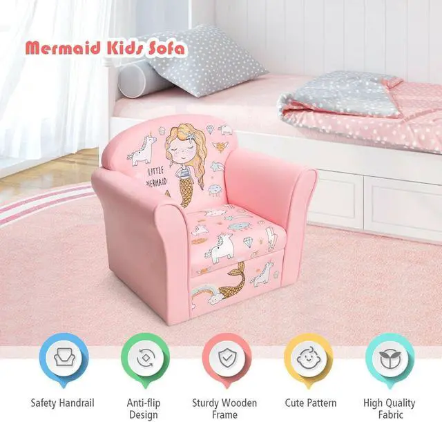 Alt view image 7 of 7 - SlickBlue Kids Mermaid Armrest Couch Upholstered Sofa