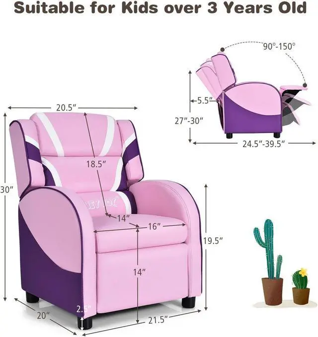 Alt view image 5 of 7 - SlickBlue Kids Leather Recliner Chair with Side Pockets