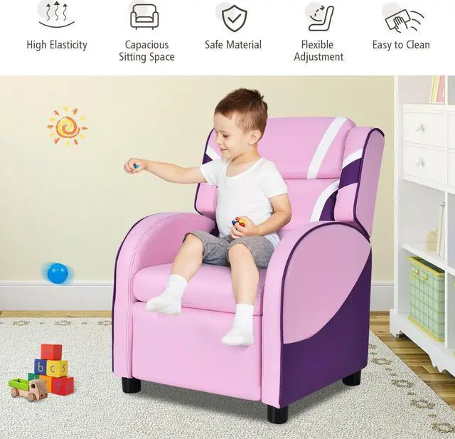 Alt view image 4 of 7 - SlickBlue Kids Leather Recliner Chair with Side Pockets