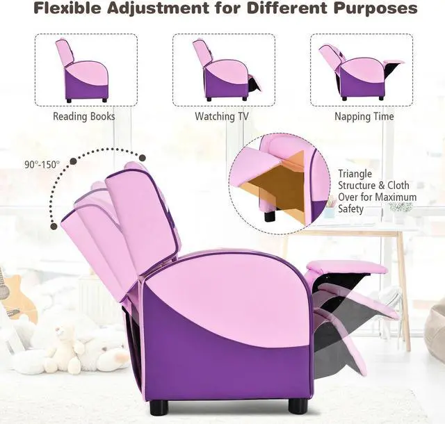 Alt view image 7 of 7 - SlickBlue Kids Leather Recliner Chair with Side Pockets