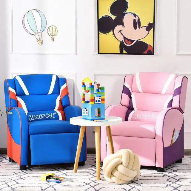 Alt view image 3 of 7 - SlickBlue Kids Leather Recliner Chair with Side Pockets