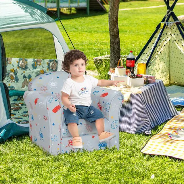 Alt view image 4 of 7 - SlickBlue Toddler Upholstered Armchair with Solid Wooden Frame and High-density Sponge Filling