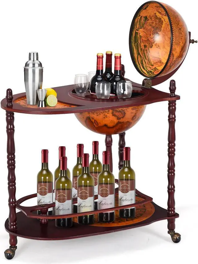 Main image of SlickBlue Vintage Globe Rolling Wine Bar Cart with Extra Shelf