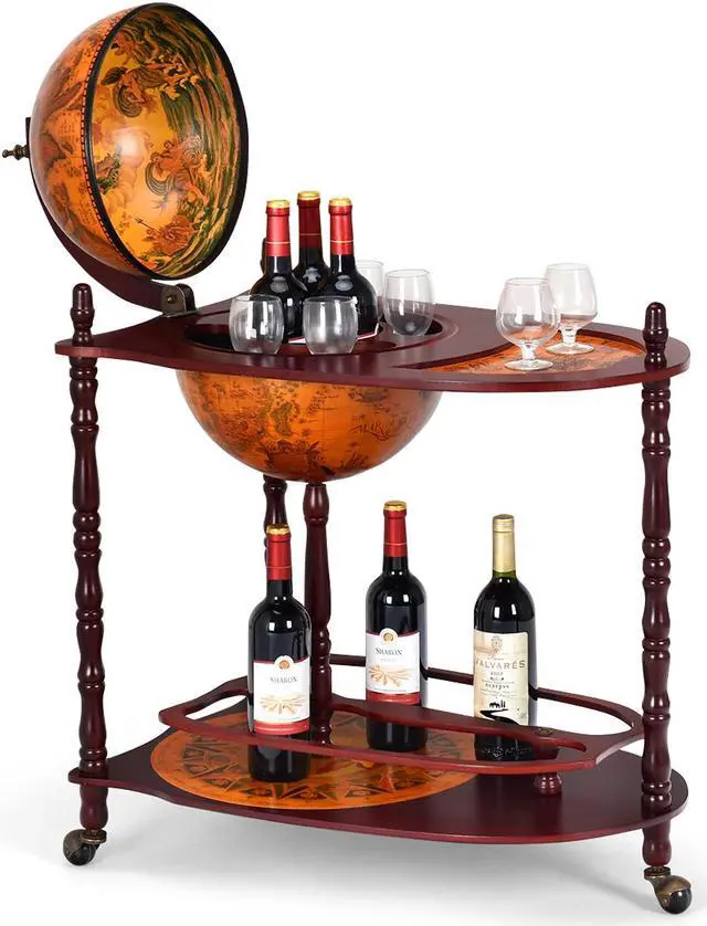 Alt view image 4 of 7 - SlickBlue Vintage Globe Rolling Wine Bar Cart with Extra Shelf
