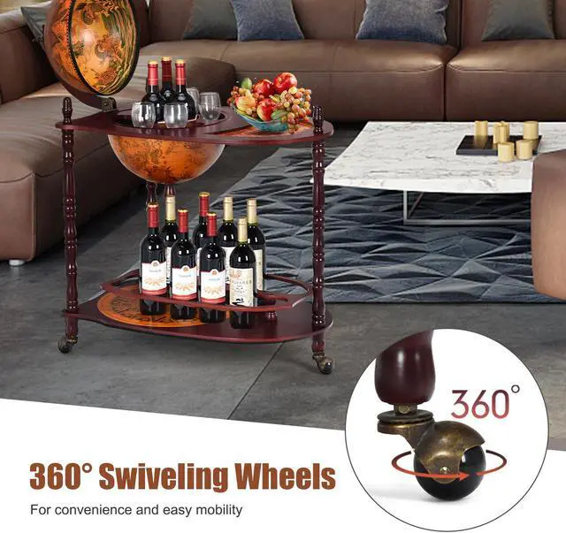 Alt view image 5 of 7 - SlickBlue Vintage Globe Rolling Wine Bar Cart with Extra Shelf