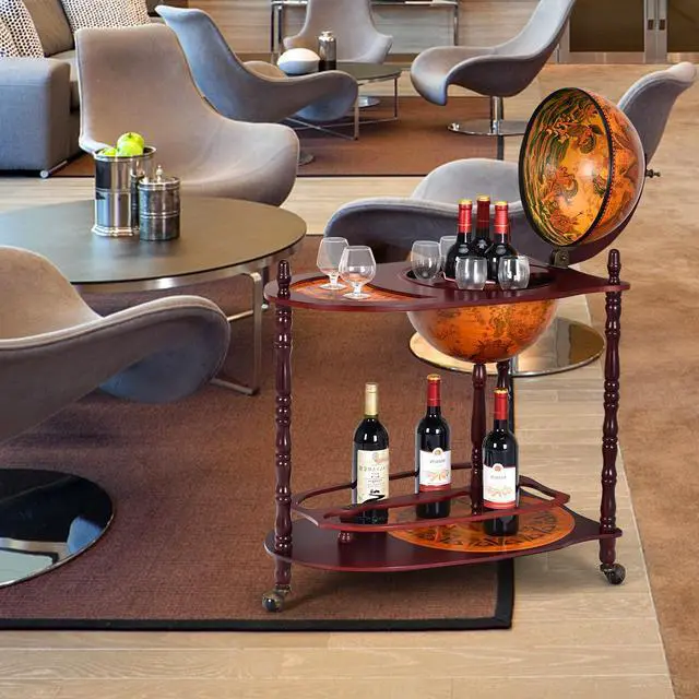 Alt view image 2 of 7 - SlickBlue Vintage Globe Rolling Wine Bar Cart with Extra Shelf