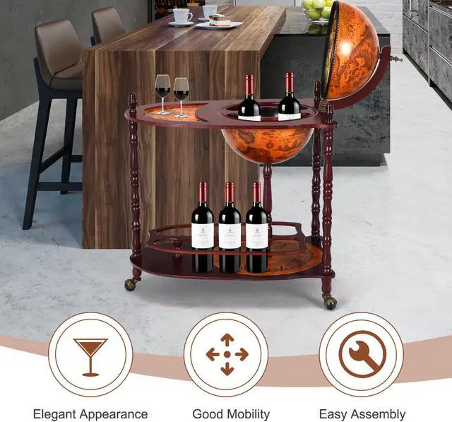 Alt view image 6 of 7 - SlickBlue Vintage Globe Rolling Wine Bar Cart with Extra Shelf