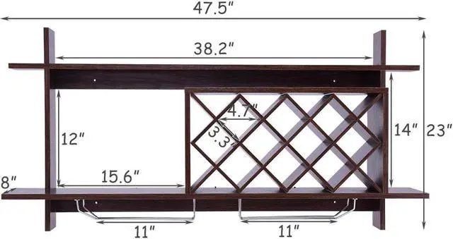 Alt view image 5 of 7 - SlickBlue Wall Mount Wine Rack with Glass Holder & Storage Shelf