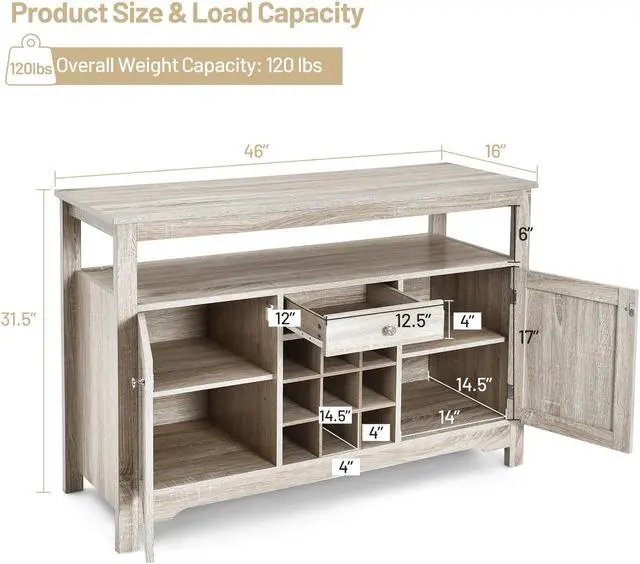 Alt view image 6 of 7 - SlickBlue Server Buffet Sideboard With Wine Rack and Open Shelf