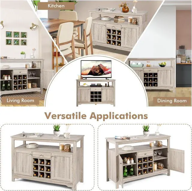 Alt view image 7 of 7 - SlickBlue Server Buffet Sideboard With Wine Rack and Open Shelf