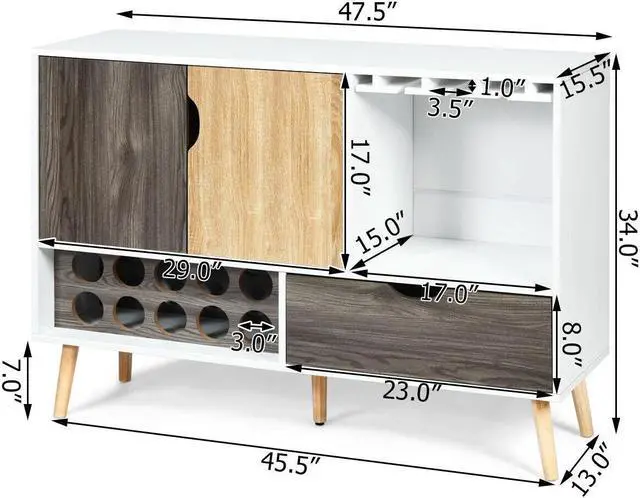 Alt view image 7 of 7 - SlickBlue Mid-Century Buffet Sideboard Wooden Storage Cabinet