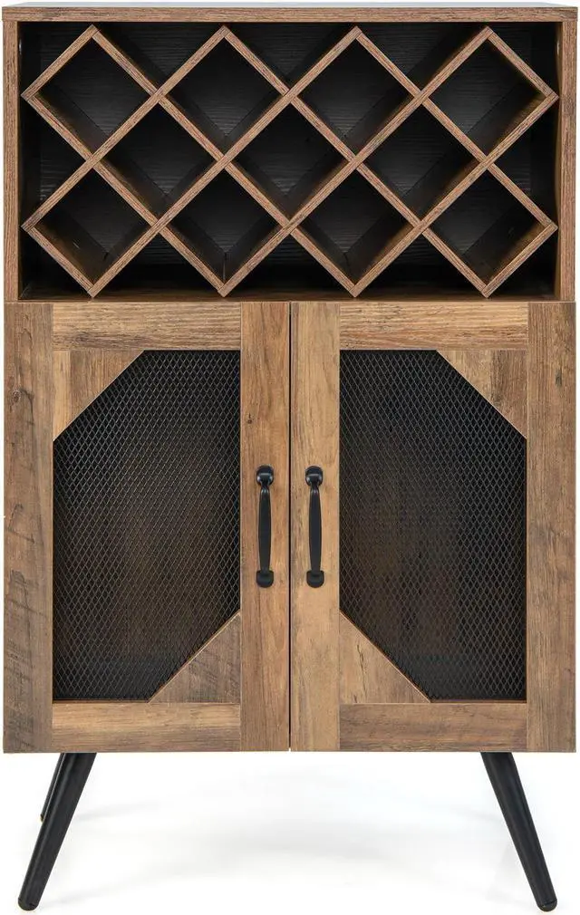 Alt view image 7 of 7 - SlickBlue 2-Door Farmhouse Kitchen Storage Bar Cabinet with Wine Rack and Glass Holder-Rustic Brown