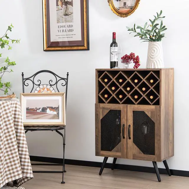 Alt view image 3 of 7 - SlickBlue 2-Door Farmhouse Kitchen Storage Bar Cabinet with Wine Rack and Glass Holder-Rustic Brown