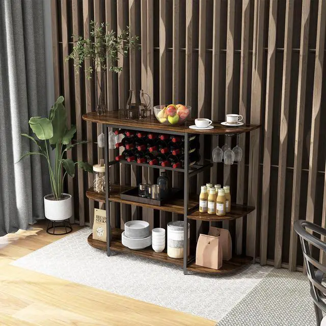 Alt view image 3 of 7 - SlickBlue 47 Inches Wine Rack Table with Glass Holder and Storage Shelves