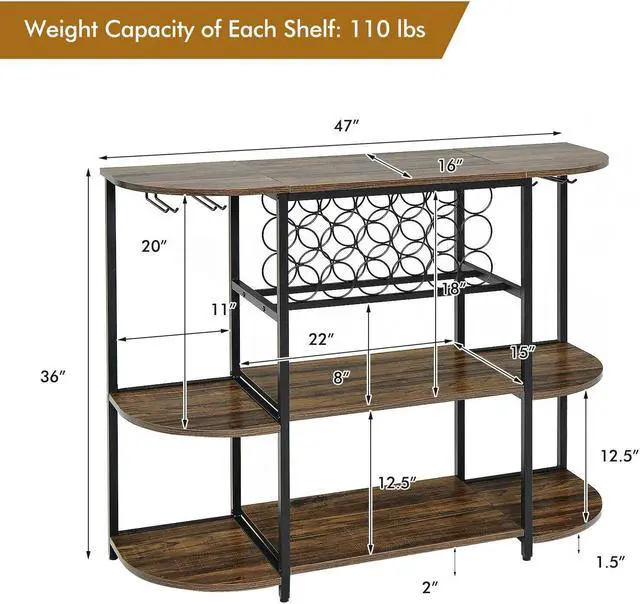 Alt view image 5 of 7 - SlickBlue 47 Inches Wine Rack Table with Glass Holder and Storage Shelves