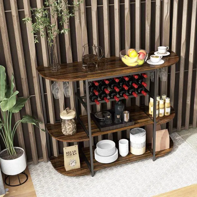 Alt view image 7 of 7 - SlickBlue 47 Inches Wine Rack Table with Glass Holder and Storage Shelves