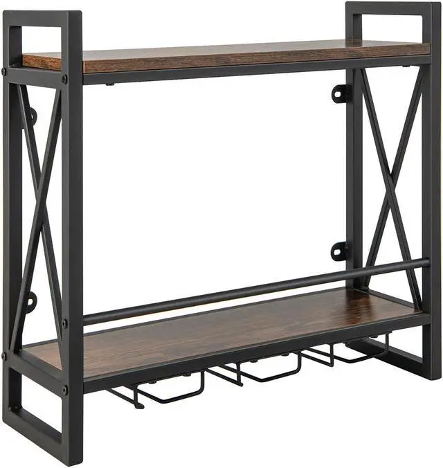 Main image of SlickBlue Industrial Wall Mounted Wine Rack with 3 Stem Glass Holders