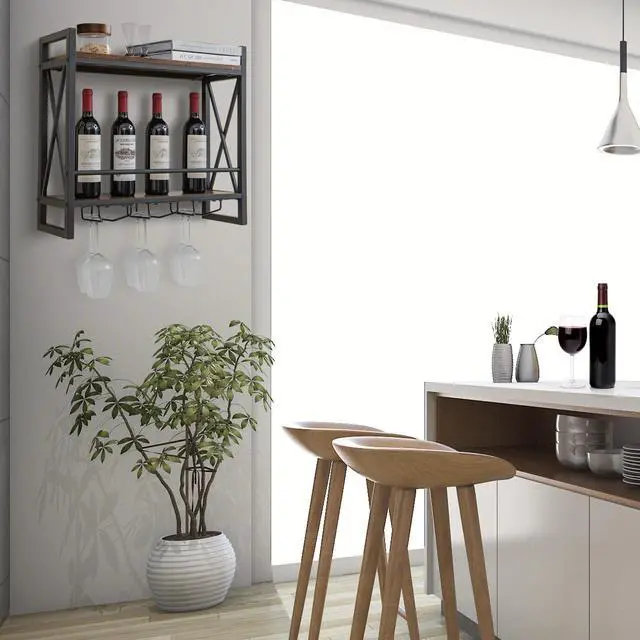 Alt view image 4 of 7 - SlickBlue Industrial Wall Mounted Wine Rack with 3 Stem Glass Holders