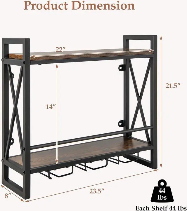 Alt view image 5 of 7 - SlickBlue Industrial Wall Mounted Wine Rack with 3 Stem Glass Holders