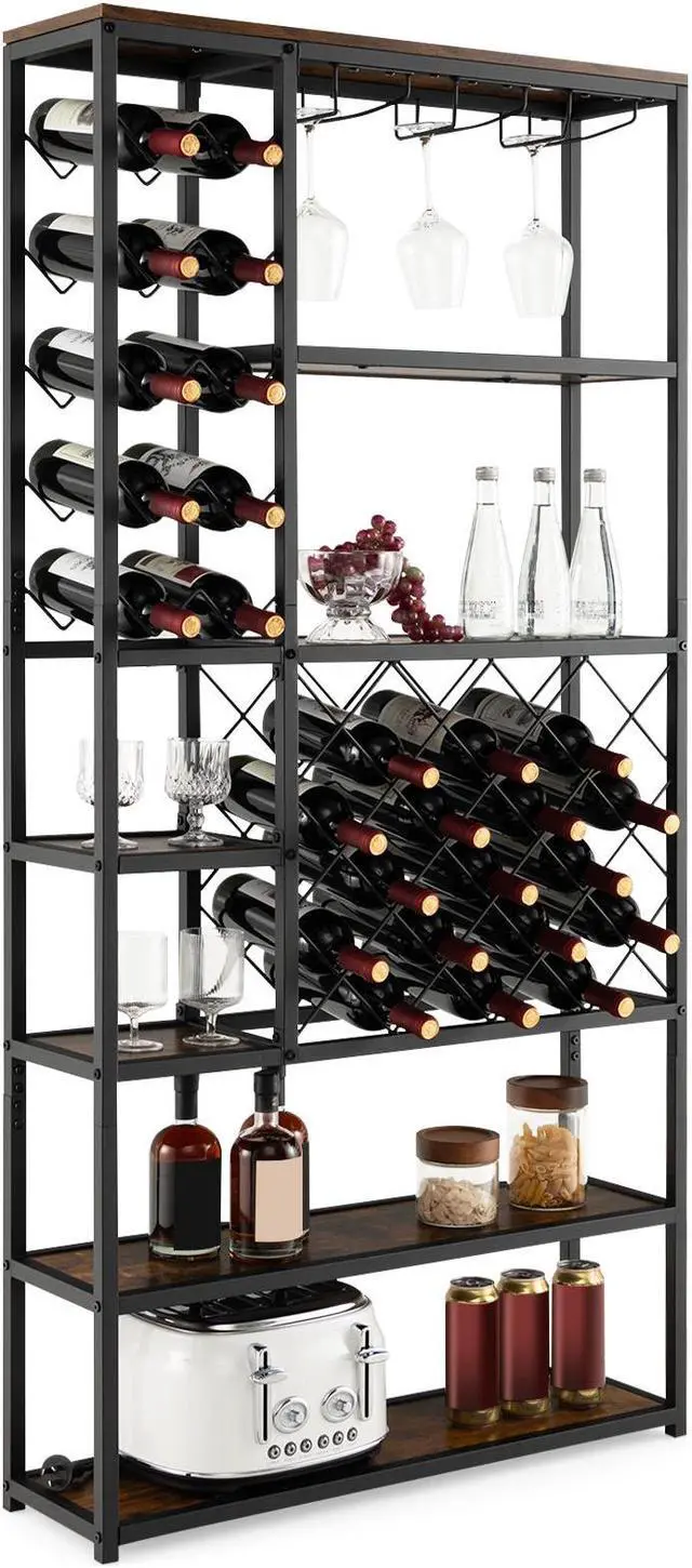 Main image of SlickBlue Industrial Floor Wine Rack with 3 Rows of Stemware Racks