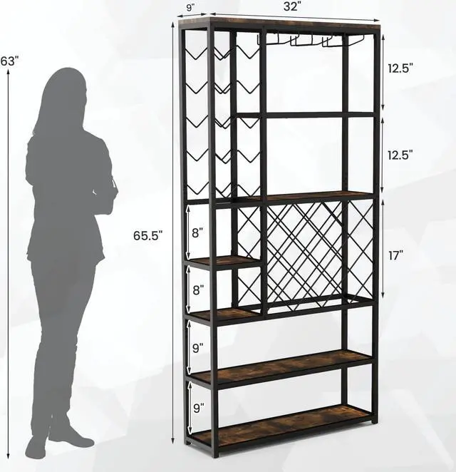 Alt view image 5 of 7 - SlickBlue Industrial Floor Wine Rack with 3 Rows of Stemware Racks