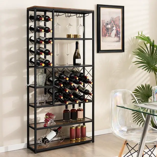 Alt view image 4 of 7 - SlickBlue Industrial Floor Wine Rack with 3 Rows of Stemware Racks