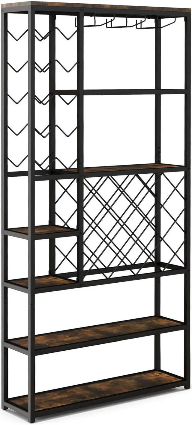 Alt view image 2 of 7 - SlickBlue Industrial Floor Wine Rack with 3 Rows of Stemware Racks
