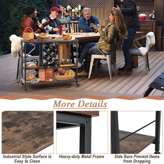 Alt view image 7 of 7 - SlickBlue 3-Tier Wine Bar Cabinet wit 8 Bottles Rack and 12 Glasses Hanger-Rustic Brown