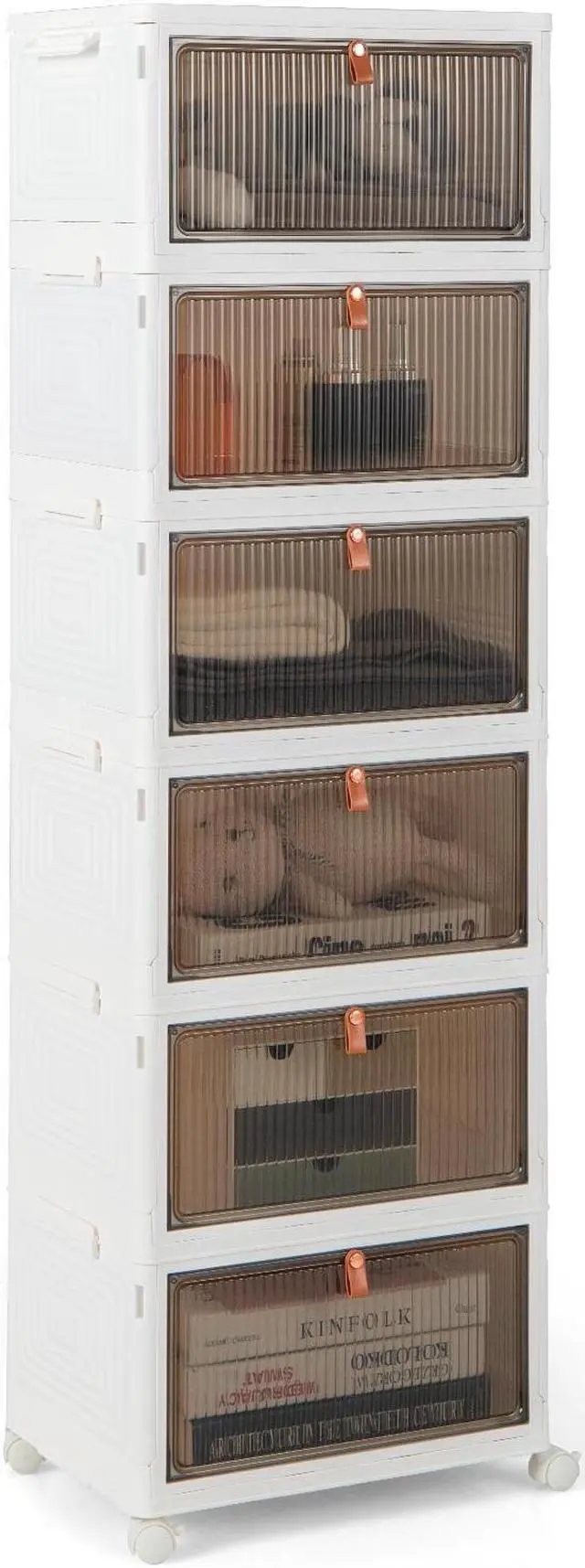 Main image of SlickBlue 6-Tier Stackable Plastic Storage Bins with Lids and Doors-White