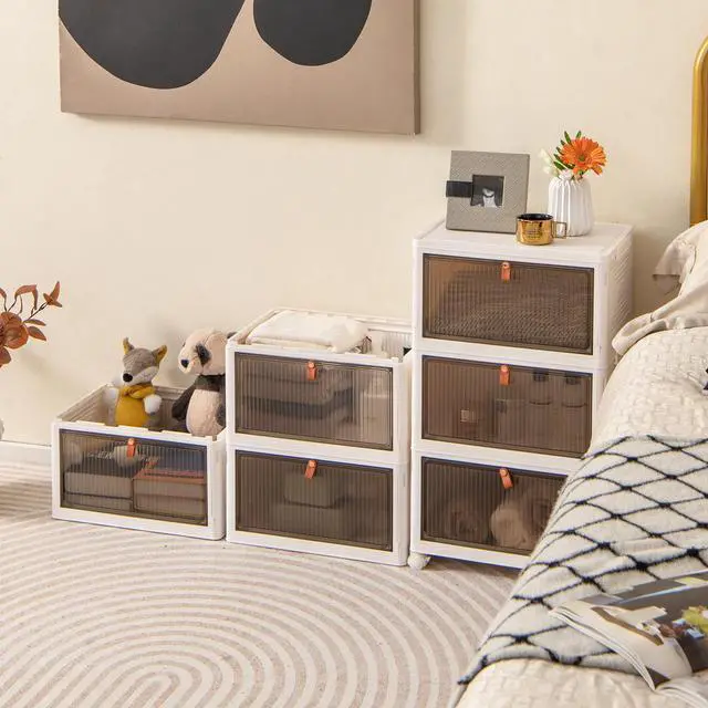 Alt view image 3 of 7 - SlickBlue 6-Tier Stackable Plastic Storage Bins with Lids and Doors-White