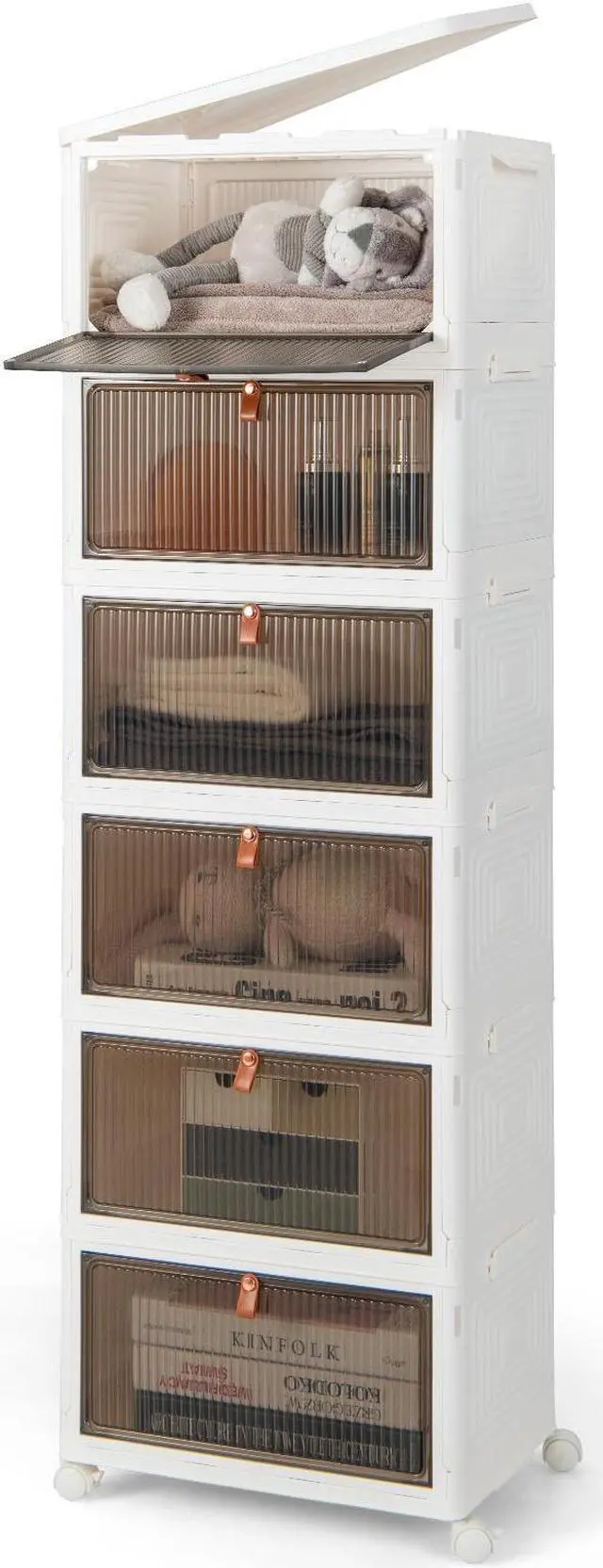 Alt view image 2 of 7 - SlickBlue 6-Tier Stackable Plastic Storage Bins with Lids and Doors-White