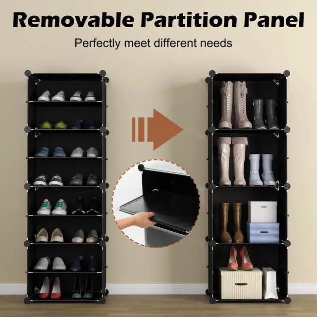 Alt view image 6 of 7 - SlickBlue 12-Cube 48 Pairs Portable Shoe Shelves with Hook-Black