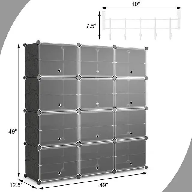 Alt view image 5 of 7 - SlickBlue 12-Cube 48 Pairs Portable Shoe Shelves with Hook-Black