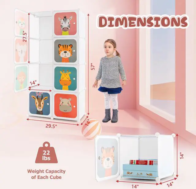 Alt view image 2 of 7 - SlickBlue 8 Cube Kids Wardrobe Closet with Hanging Section and Doors