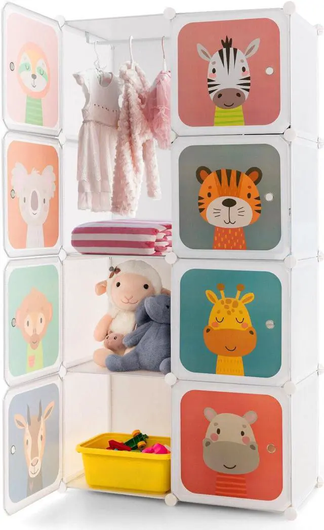 Main image of SlickBlue 8 Cube Kids Wardrobe Closet with Hanging Section and Doors