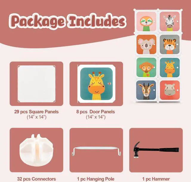 Alt view image 7 of 7 - SlickBlue 8 Cube Kids Wardrobe Closet with Hanging Section and Doors