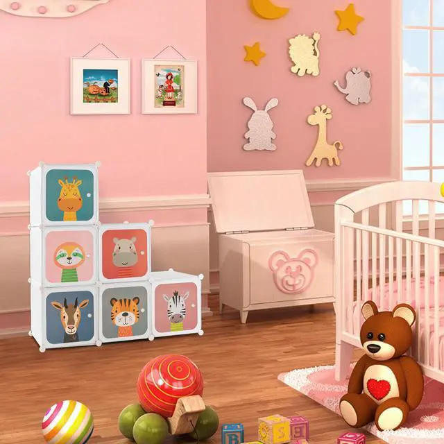 Alt view image 3 of 7 - SlickBlue 8 Cube Kids Wardrobe Closet with Hanging Section and Doors