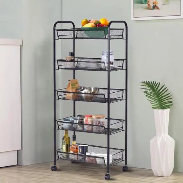 Alt view image 3 of 3 - SlickBlue Black 5 Tier Storage Rack Trolley Cart
