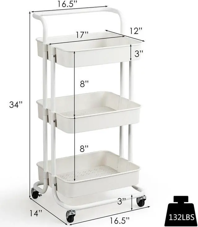 Alt view image 5 of 7 - SlickBlue 3-Tier Utility Cart Storage Rolling Cart with Casters