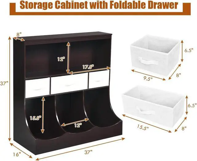 Alt view image 5 of 7 - SlickBlue Freestanding Combo Cubby Bin Storage Organizer Unit W/3 Baskets