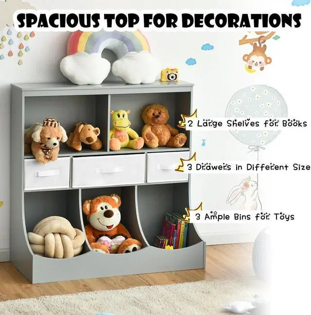 Alt view image 4 of 7 - SlickBlue Freestanding Combo Cubby Bin Storage Organizer Unit W/3 Baskets