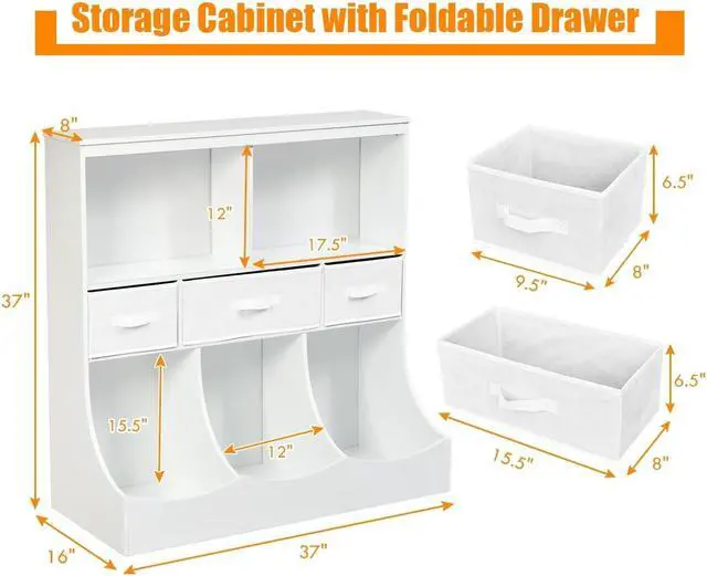 Alt view image 5 of 7 - SlickBlue Freestanding Combo Cubby Bin Storage Organizer Unit W/3 Baskets