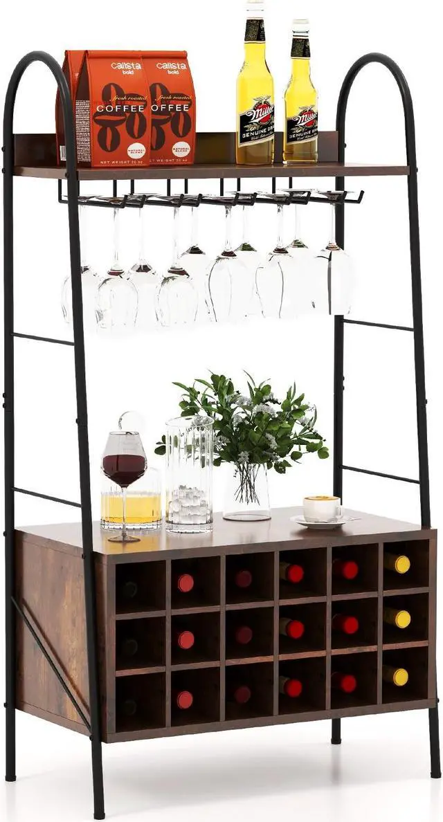 Alt view image 3 of 7 - SlickBlue Baker's Rack with Detachable Wine Rack and 5 Rows of Stemware Holder-Rustic Brown
