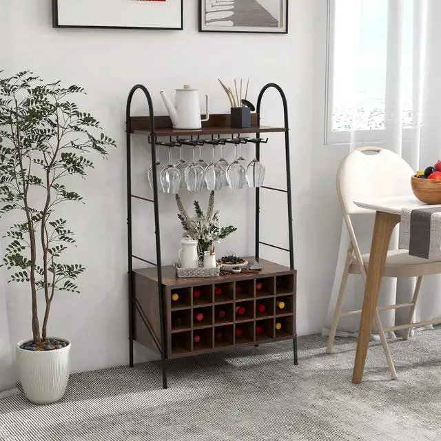 Alt view image 4 of 7 - SlickBlue Baker's Rack with Detachable Wine Rack and 5 Rows of Stemware Holder-Rustic Brown